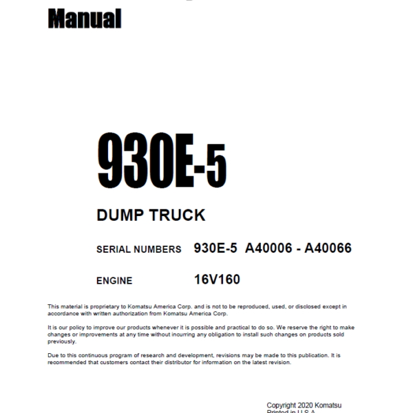 Komatsu 930E-5 Field Assembly Manual (A40006 - A40066)