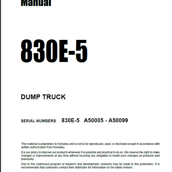 Komatsu 830E-5 Field Assembly Manual (A50005 - A50099)