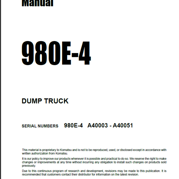 Komatsu 980E-4 Field Assembly Manual (A40003 - A40051)