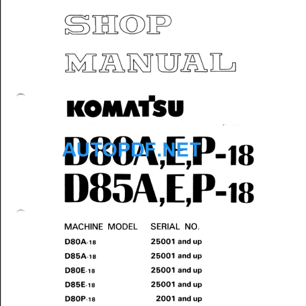 D80A E P-18 D85A E P-18 Shop Manual