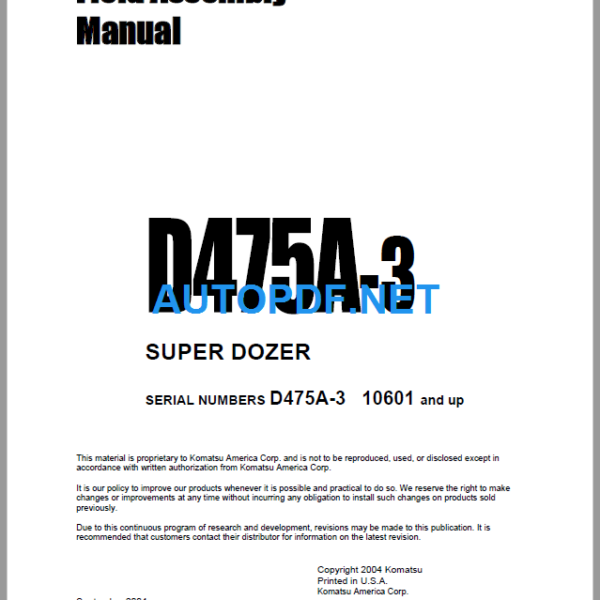 D475A-3 Field Assembly Manual