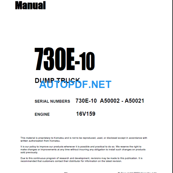 Komatsu 730E-10 A50002-A50021 Shop Manual