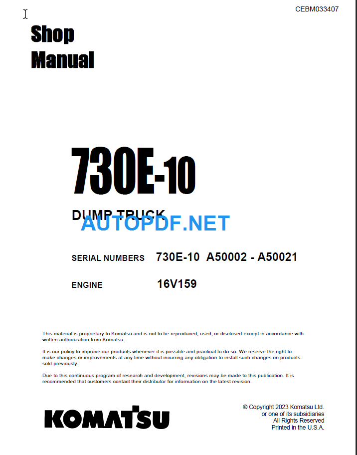 Komatsu 730E-10 A50002-A50021 Shop Manual