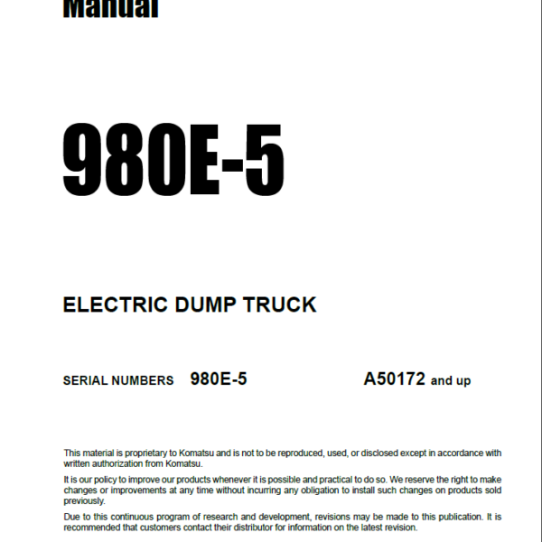 Komatsu 980E-5 Field Assembly Manual (A50172 and up)