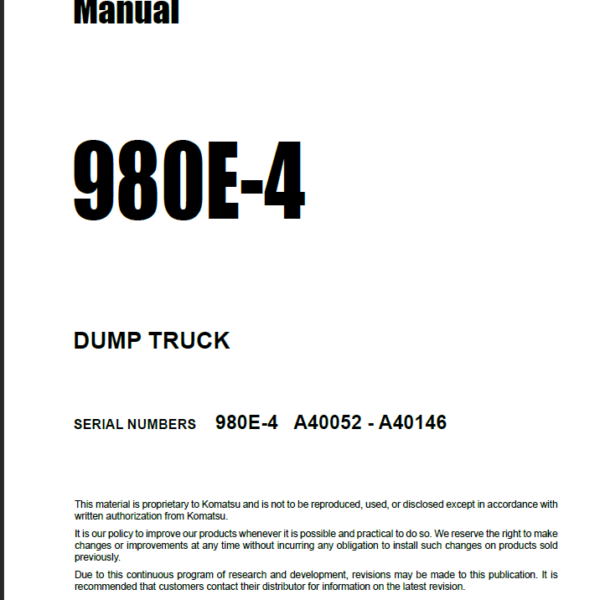 Komatsu 980e-4 Field Assembly Manual (A40052 - A40146)