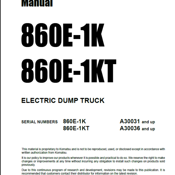 Komatsu 860E-1K 860E-1KT Field Assembly Manual