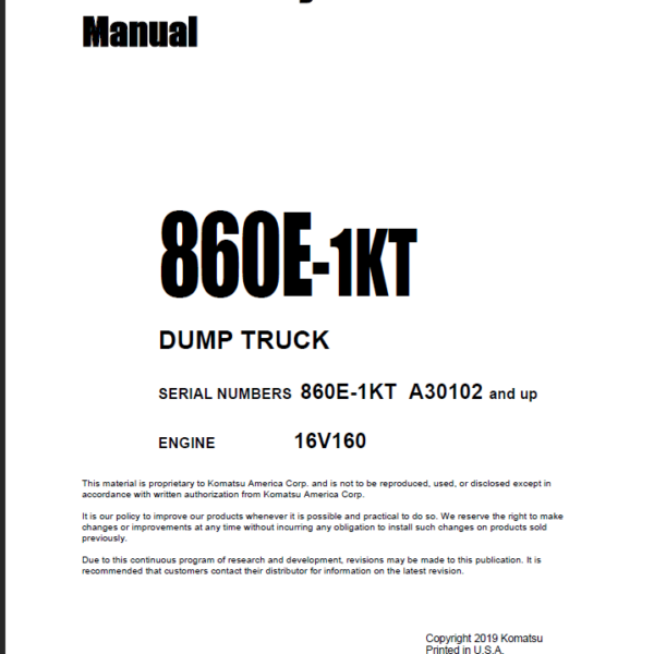 Komatsu 860E-1KT Field Assembly Manual (A30102 and up)