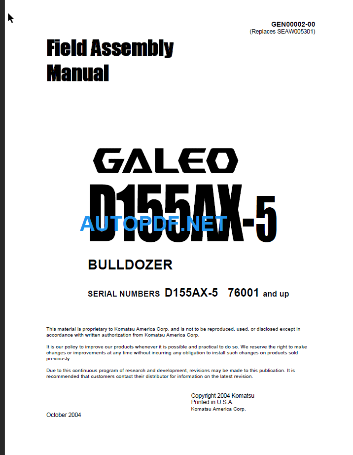 D155AX-5 Galeo Field Assembly Manual