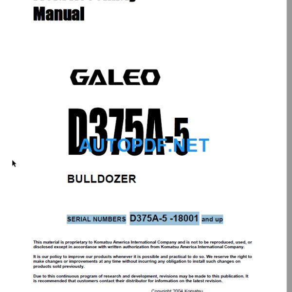 D375A-5 Galeo Field Assembly Manual (18001 and up)