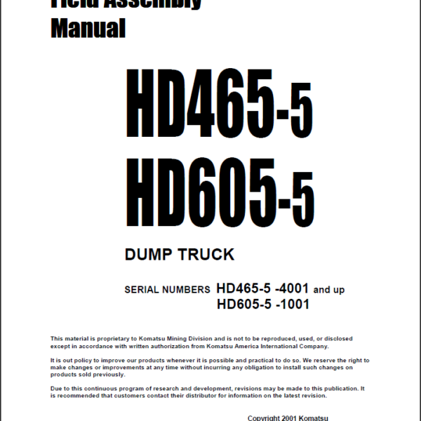 Komatsu HD465-5 HD605-5 Field Assembly Manual