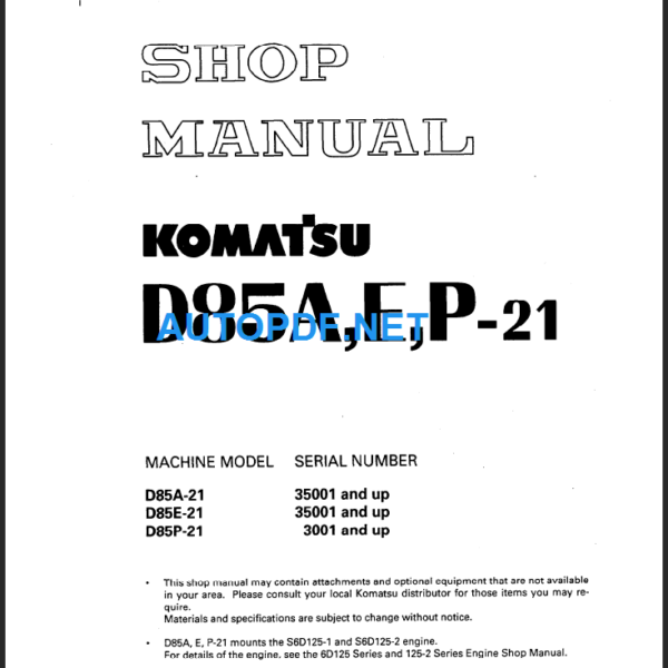 D85A E P-21 Shop Manual