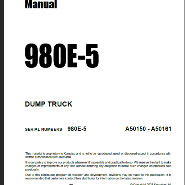 Komatsu 980E-5 Field Assembly Manual (A50150 - A50161)