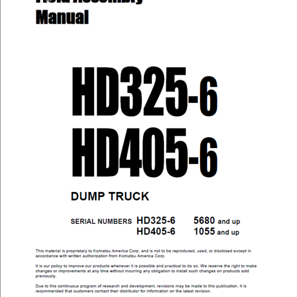 Komatsu HD325-6 HD405-6 Field Assembly Manual