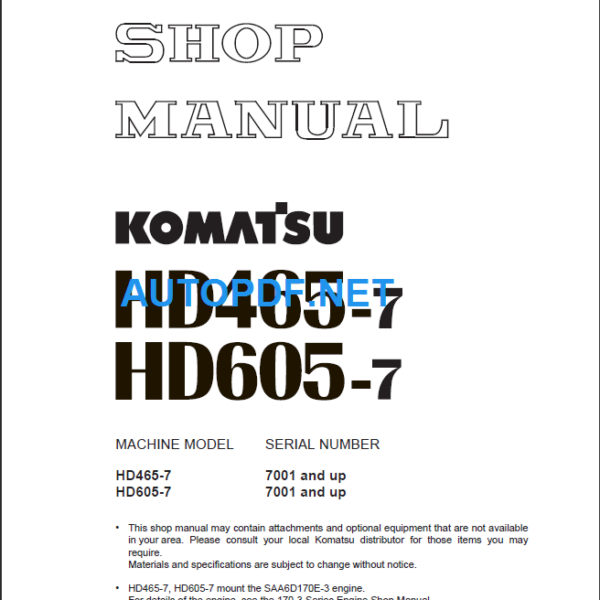 Komatsu HD465-7 HD605-7 Shop Manual