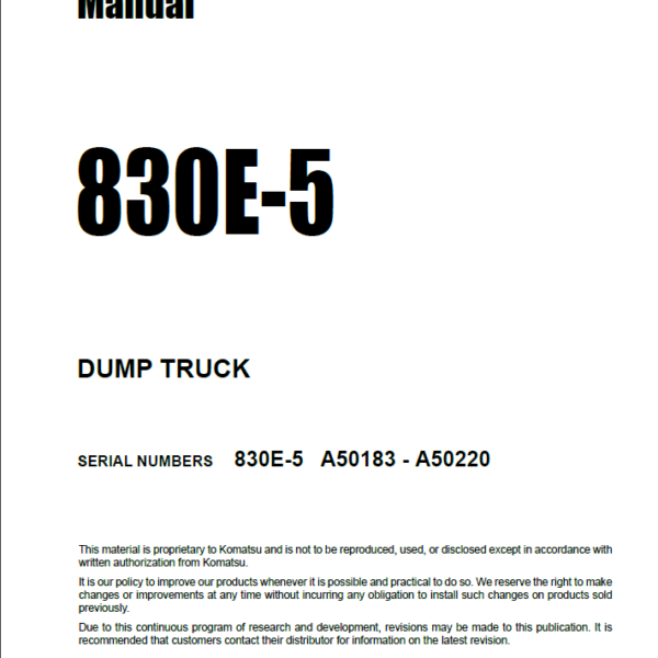 Komatsu 830E-5 Field Assembly Manual