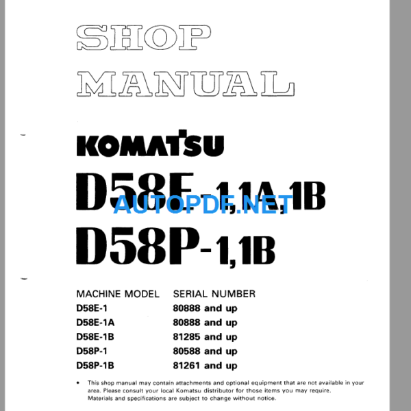 D58E-1-1A-1B D58P-1-1B Shop Manual