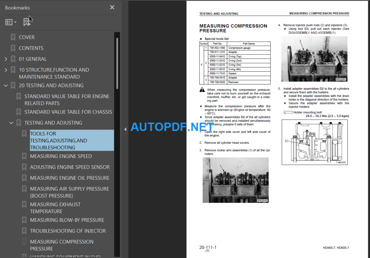 Komatsu HD465-7 HD605-7 Shop Manual