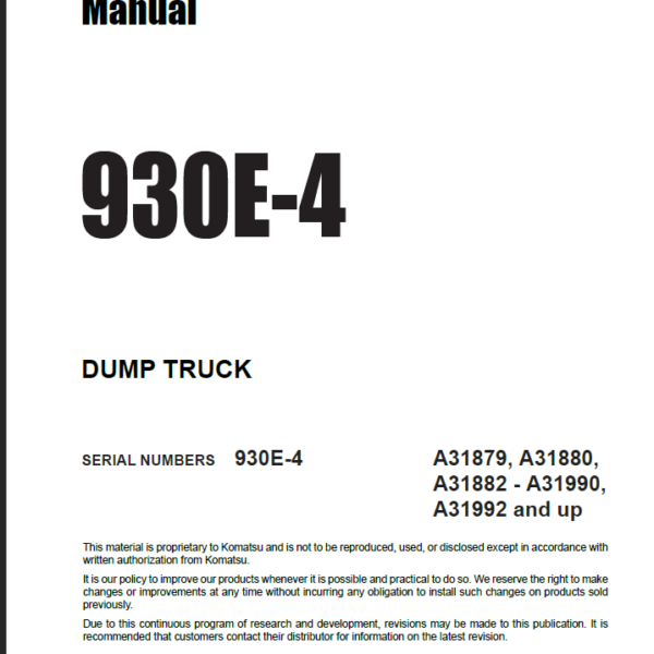 Komatsu 930E-4 (A31879 A31880 A31882 - A31990 A31992 and up) Shop Manual