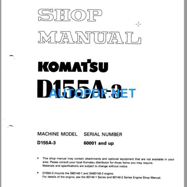 Komatsu Dozer D155A-3 Shop Manual