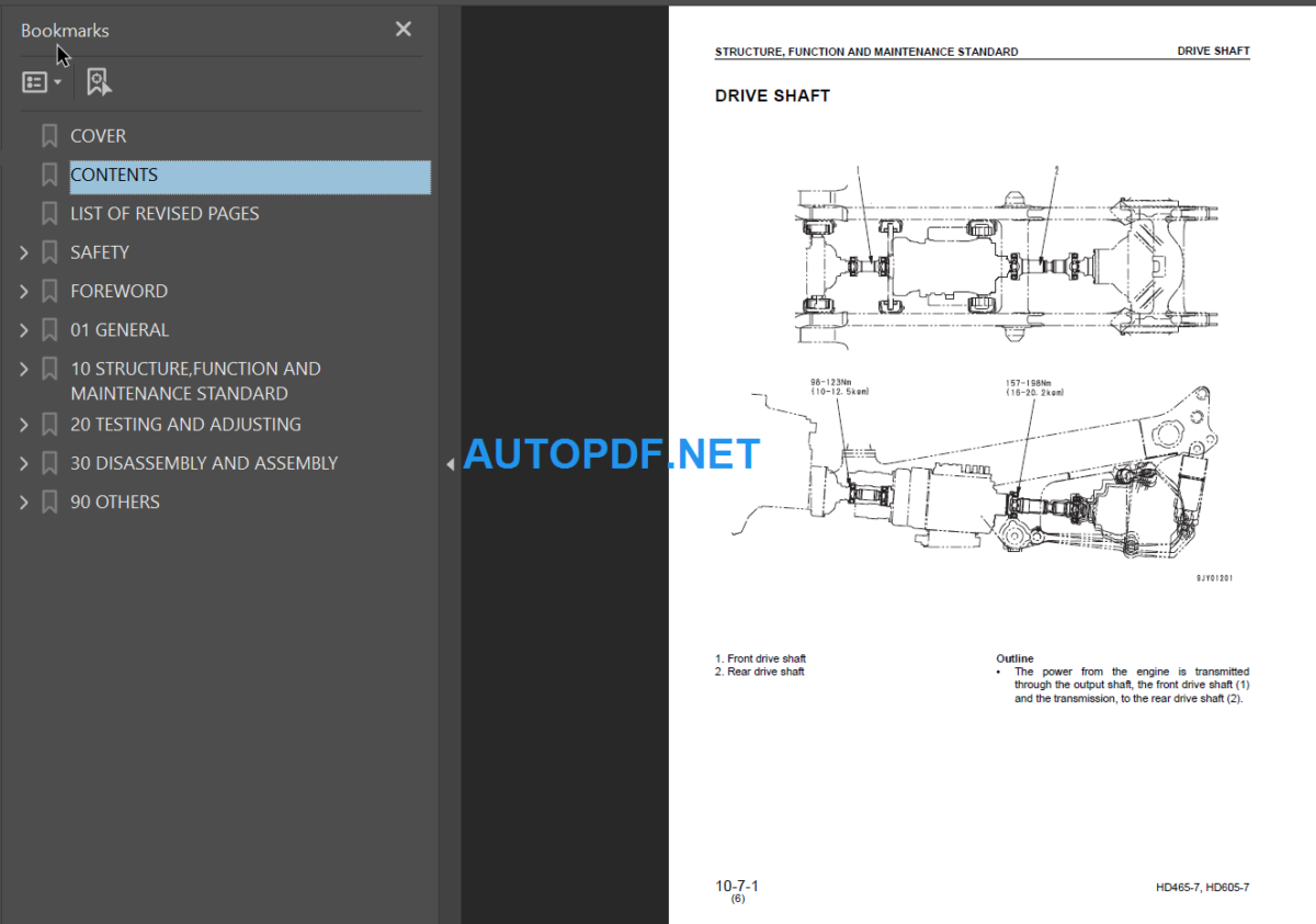 Komatsu HD465-7 HD605-7 7001 and up Shop Manual