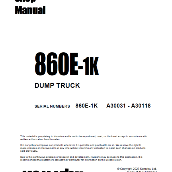 Komatsu 860E-1K (A30031 - A30118) Shop Manual