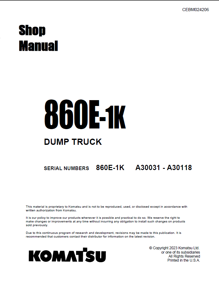 Komatsu 860E-1K (A30031 - A30118) Shop Manual