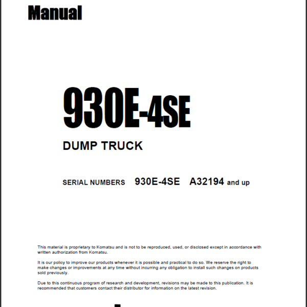 Komatsu 930E-4SE (A32194 and up) Shop Manual