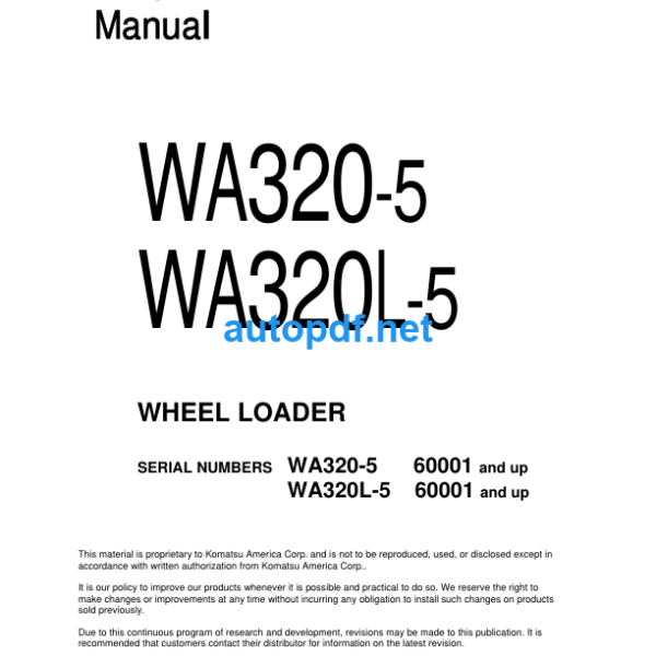 WA320-5 WA320L-5 serial 60001 and up Shop Manual