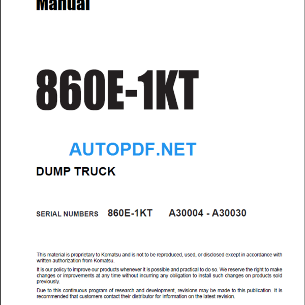 Komatsu 860E-1KT (3001-3035 7101 and up) Shop Manual