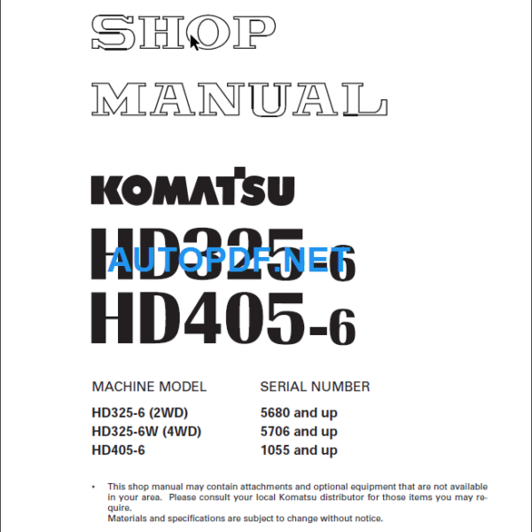 Komatsu HD326 7 HD405-6 Shop Manual