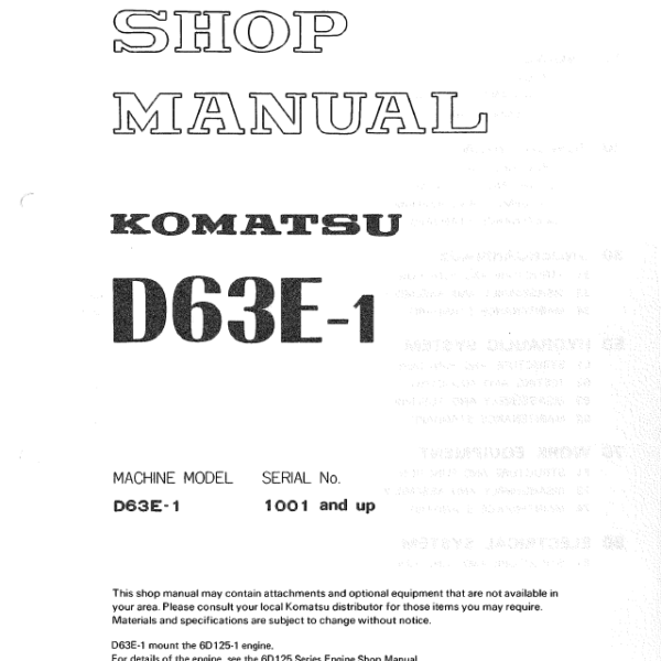 Komatsu D63E-1 Shop Manual