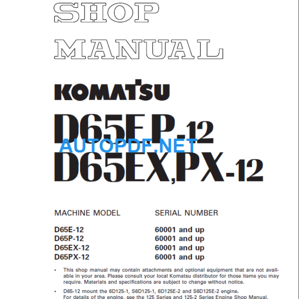 D65E P-12 D65EX PX-12 Shop Manual