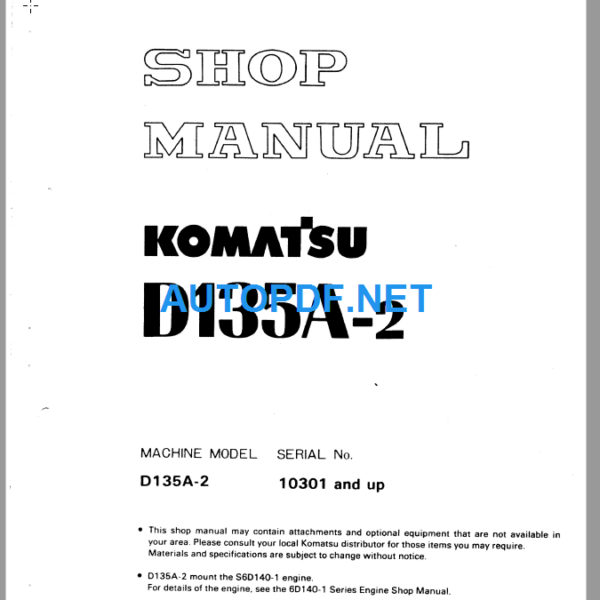 Komatsu Dozer D135A-2 Shop Manual