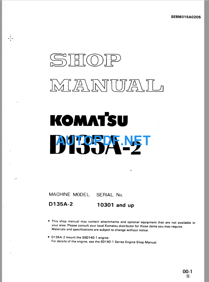 Komatsu Dozer D135A-2 Shop Manual