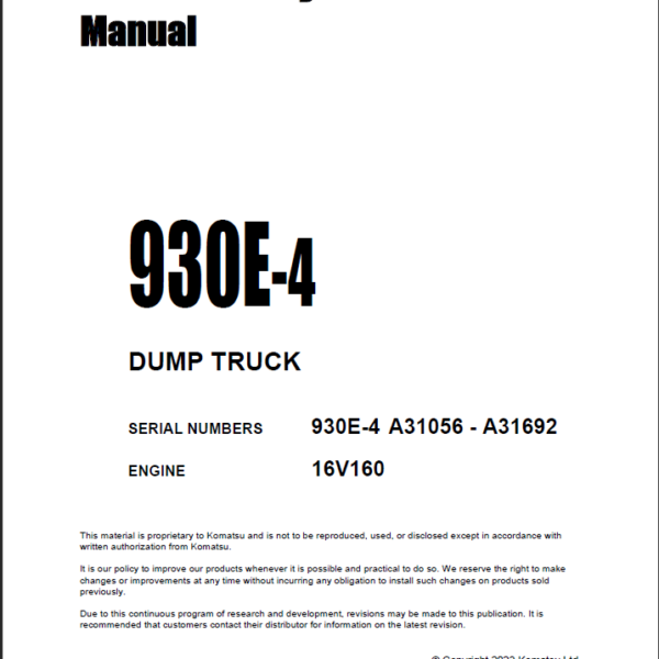 Komatsu 930E-4 (A31056 - A31692) Shop Manual