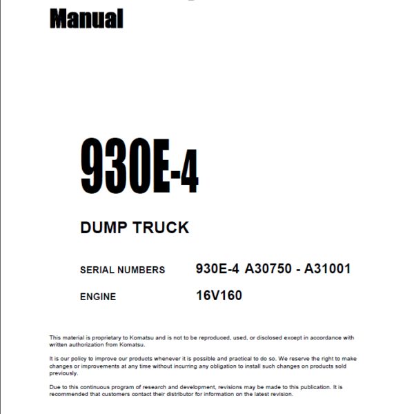 Komatsu 930E-4 (A30750 - A31001) Shop Manual