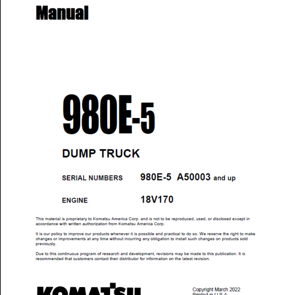 Komatsu 980E-5 Field Assembly Manual (980E-5 A50003 and up)