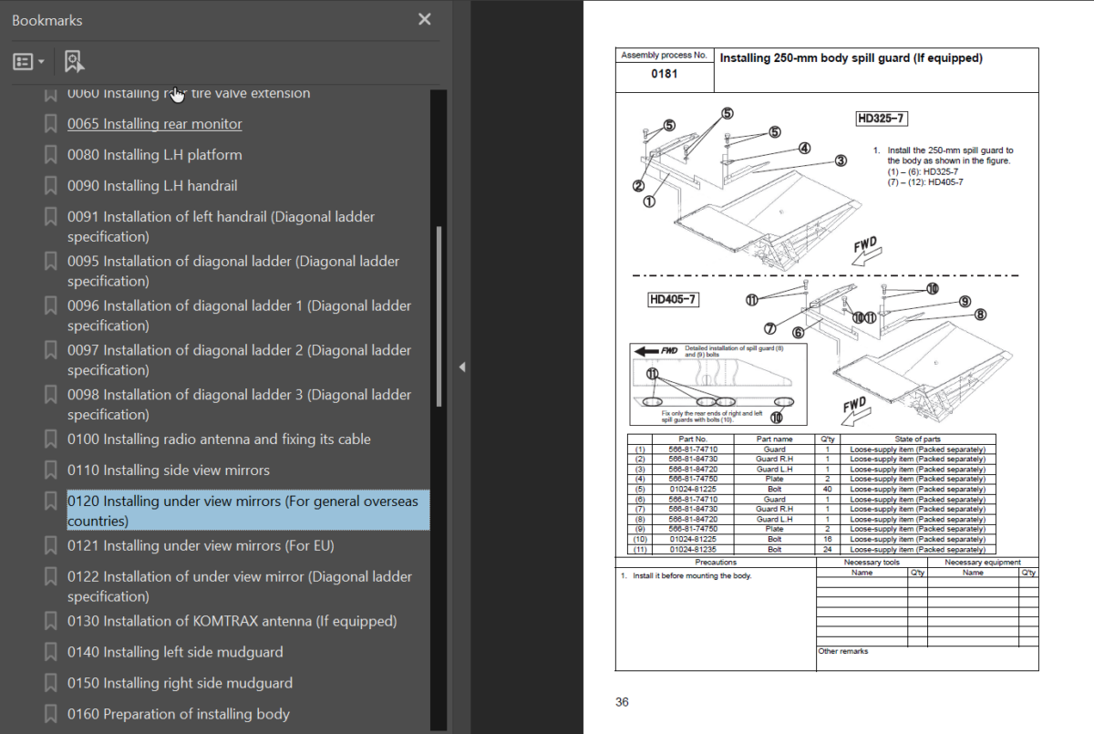 Komatsu HD325-7 HD405-7 Field Assembly Instruction