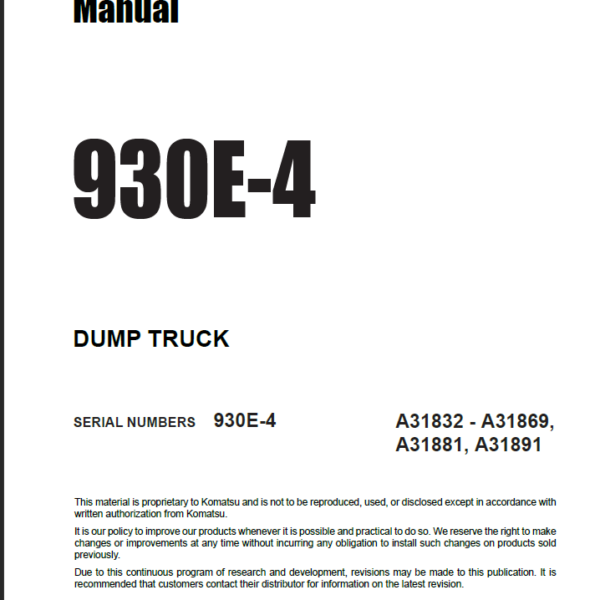 Komatsu 930E-4 (A31832 - A31869 A31881 A31891) Shop Manual