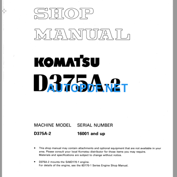 Komatsu Dozer D375A-2 Shop Manual