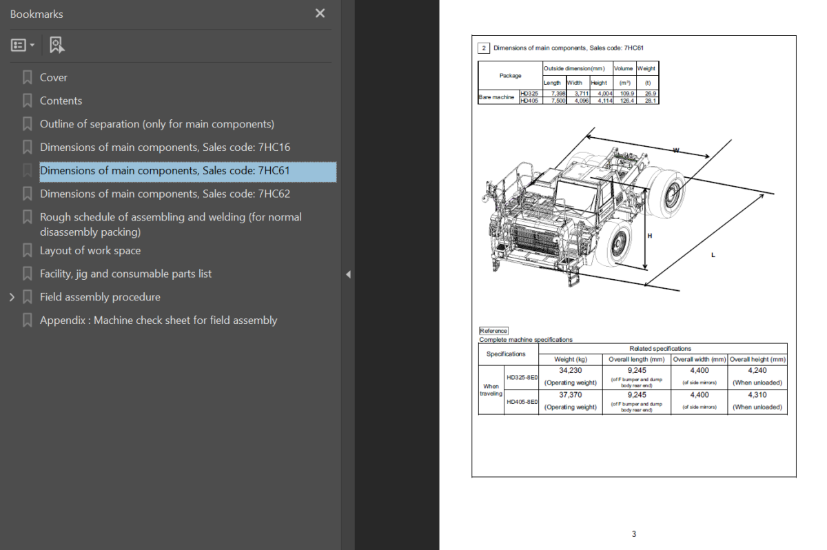 Komatsu HD325-8E0 HD405-8E0 Field Assembly Instruction