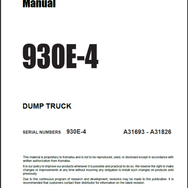 Komatsu 930E-4 (A31693 - A31826) Shop Manual