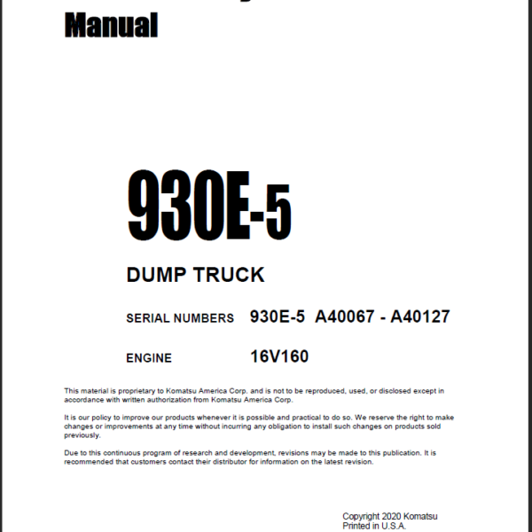 Komatsu 930E-5 Field Assembly Manual (A40067 - A40127)