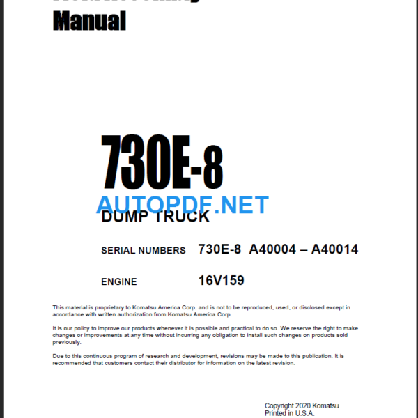 Komatsu 730E-8 SN A40004-A40014 Shop Manual