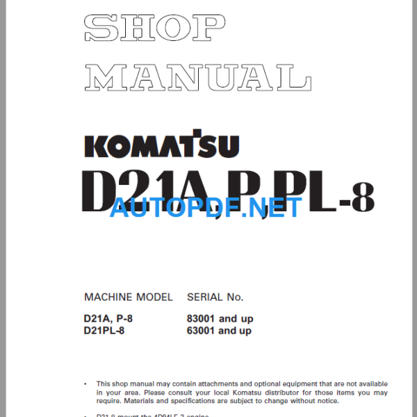 Komatsu Dozer D21APPL-8 Shop Manual