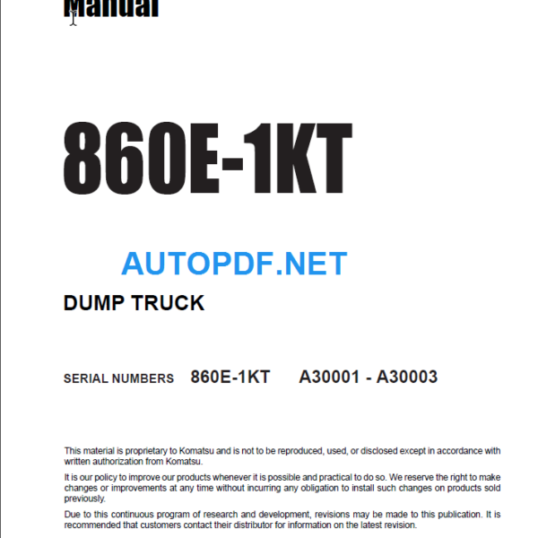 Komatsu 860E-1KT SN A30001-A30003 Shop Manual