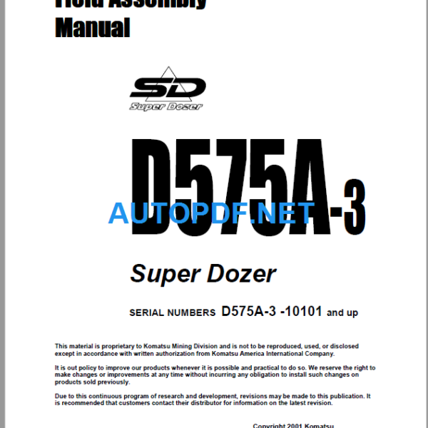 Komatsu Dozer D575A-3 Field Assembly Manual
