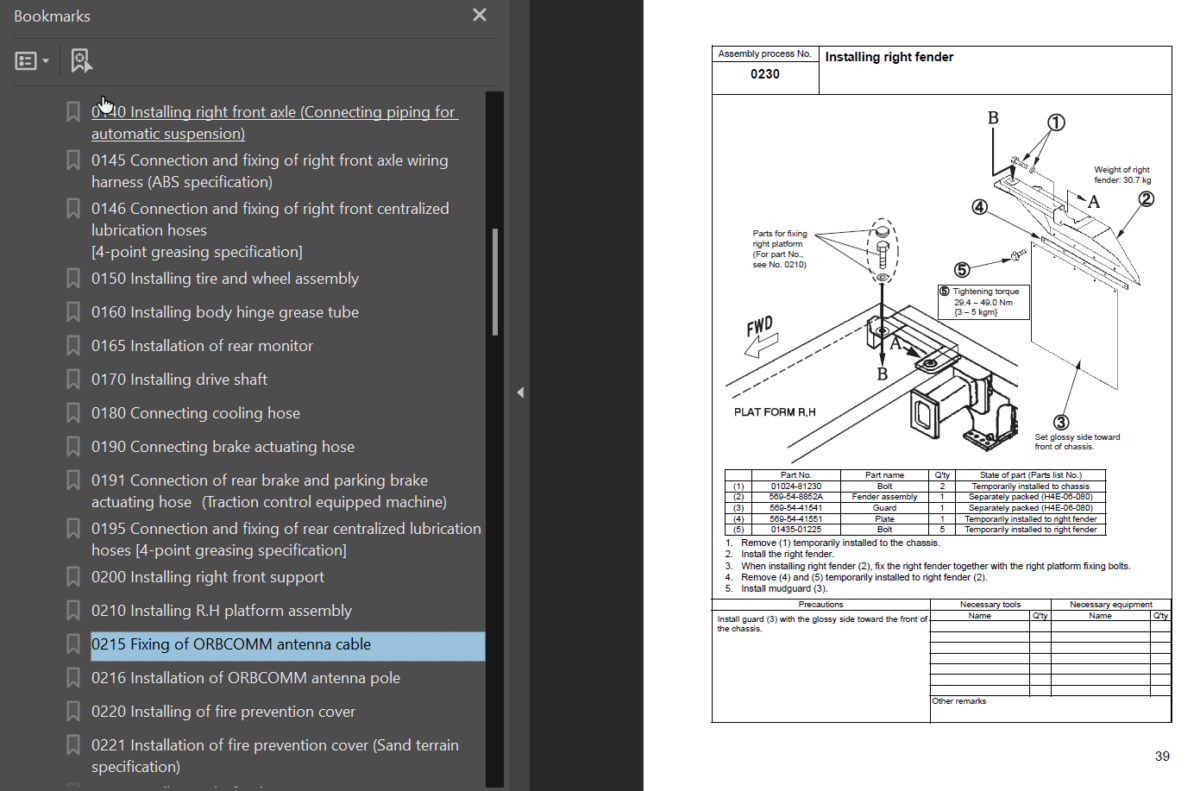 Komatsu HD465-7E0 HD605-7E0 Field Assembly Instruction