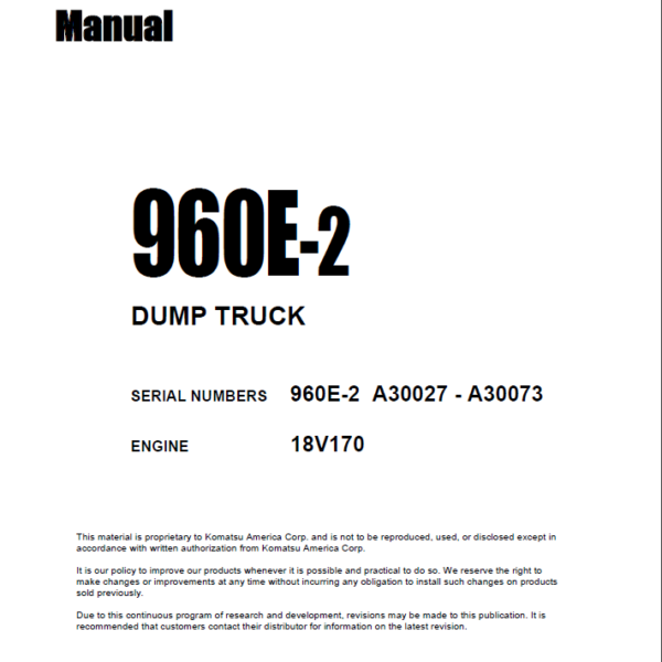 Komatsu 960E-2 (A30027 - A30073) Shop Manual