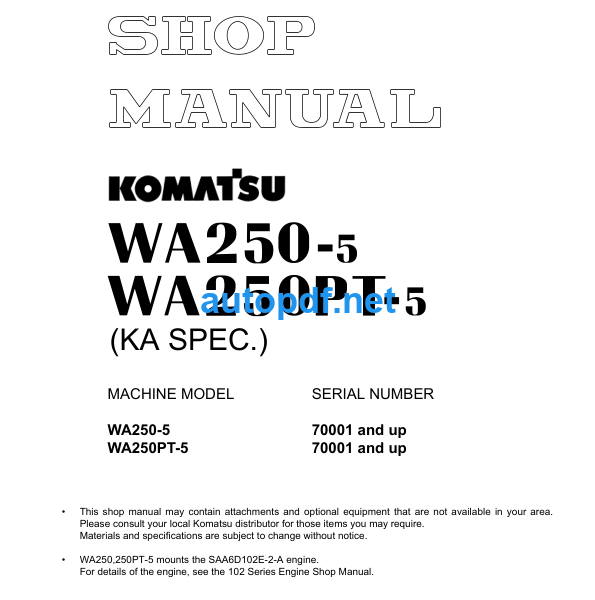 WA250-5 WA250PT-5 Shop Manual